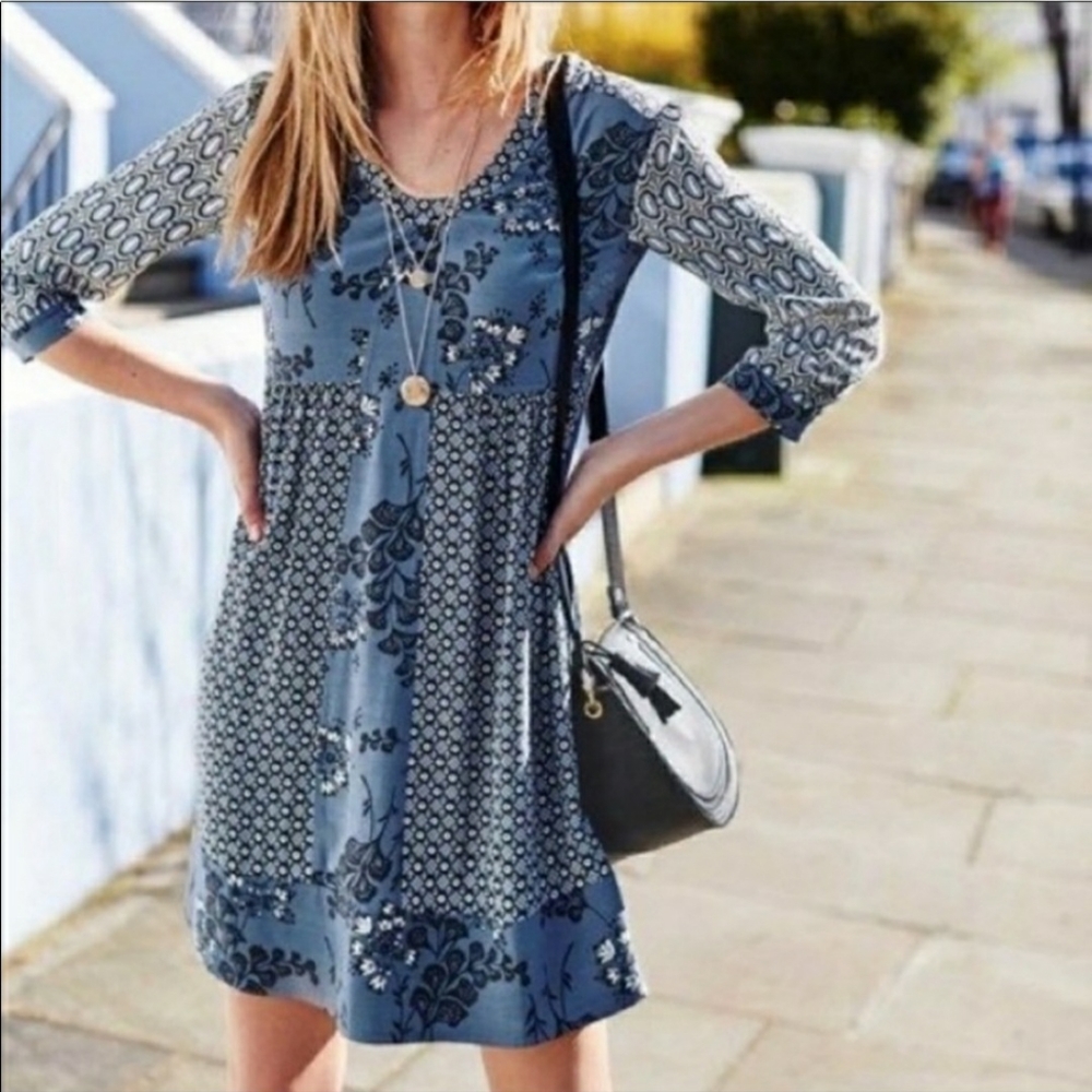 Boden Molly Blue Floral Viscose Shift Mini Dress